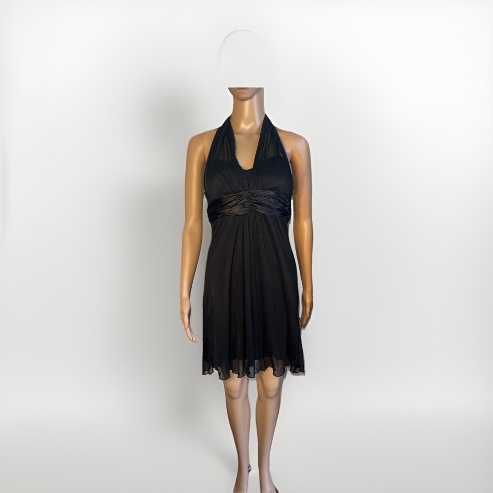Speechless Ladies Size Small Black Satin Glitter Halter Baby Doll Mini‎ Dress